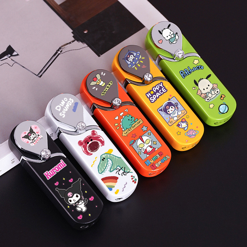 Rotating rocker arm windproof red flame lighter cartoon kuromi hello kitty lighter