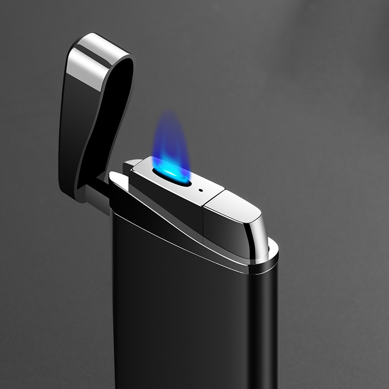 Support custom Flat blue flame to open flame double fire lighter windproof butane gas cigarette lighter