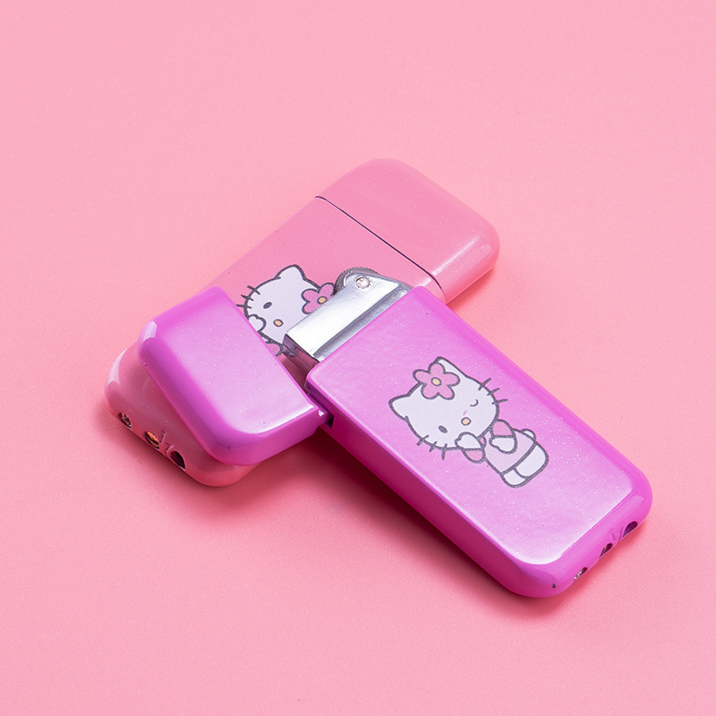 lighters wholesale Hello Kitty Cartoon Cat Girl Metal Inflatable Open Flame Ultra Thin lighter gas