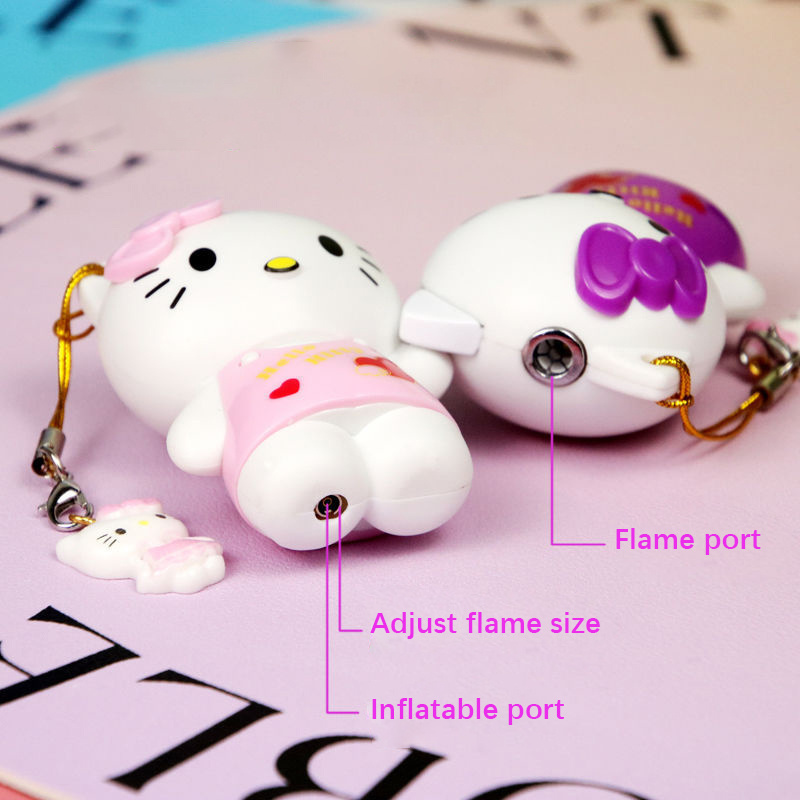 3D Hello Kitty Lighter Cartoon Doll Red Flame Gas Lighter Windproof Cigarette Lighter For Girls