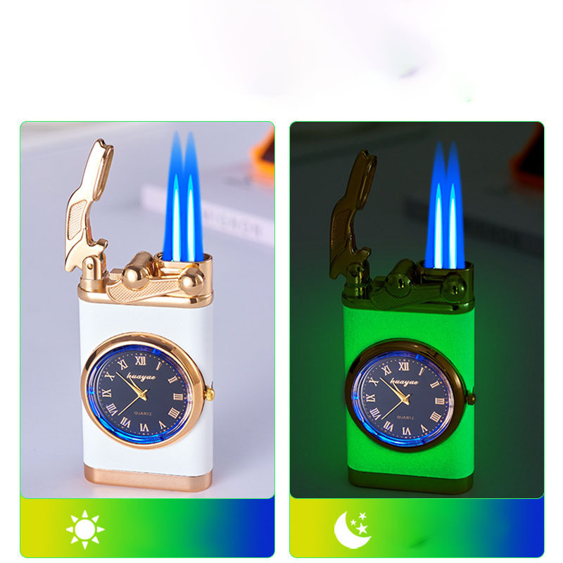 Rocker Arm Watch Cigarette Lighter Butane Gas Doule Blue Flame Torch Lighter With Fashion Dial