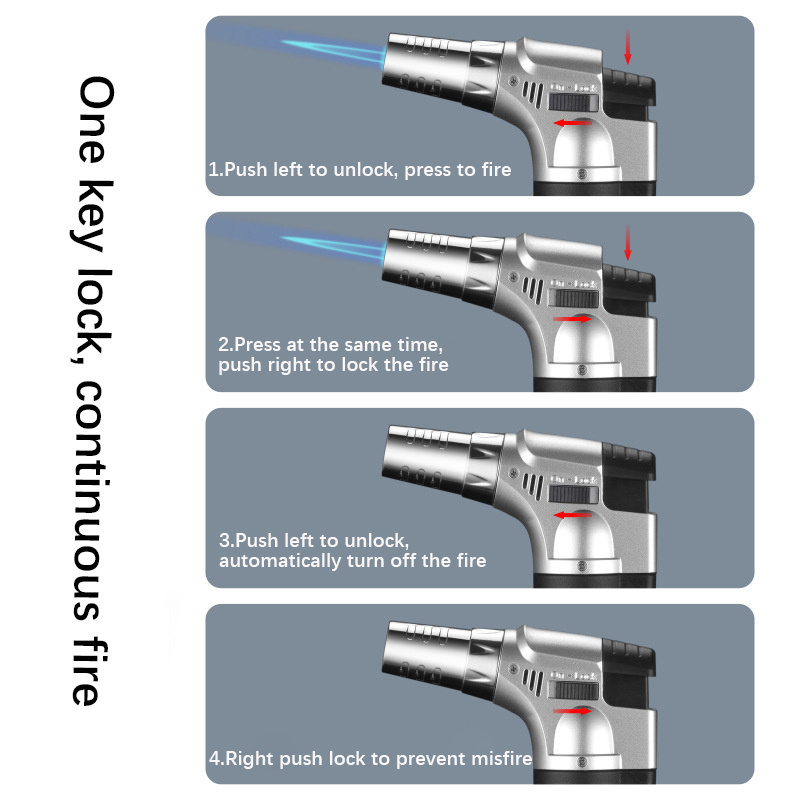 Portable torch lighter cigar spray gun barbecue lighter igniter outdoor camping one key to lock the fire