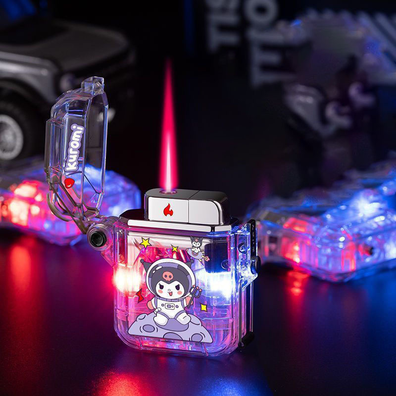 Waterproof Transparent Flashing Light Sanrio Lighter Astronaut Kuromi Hello Kitty Windproof Lighter Refilled Gas