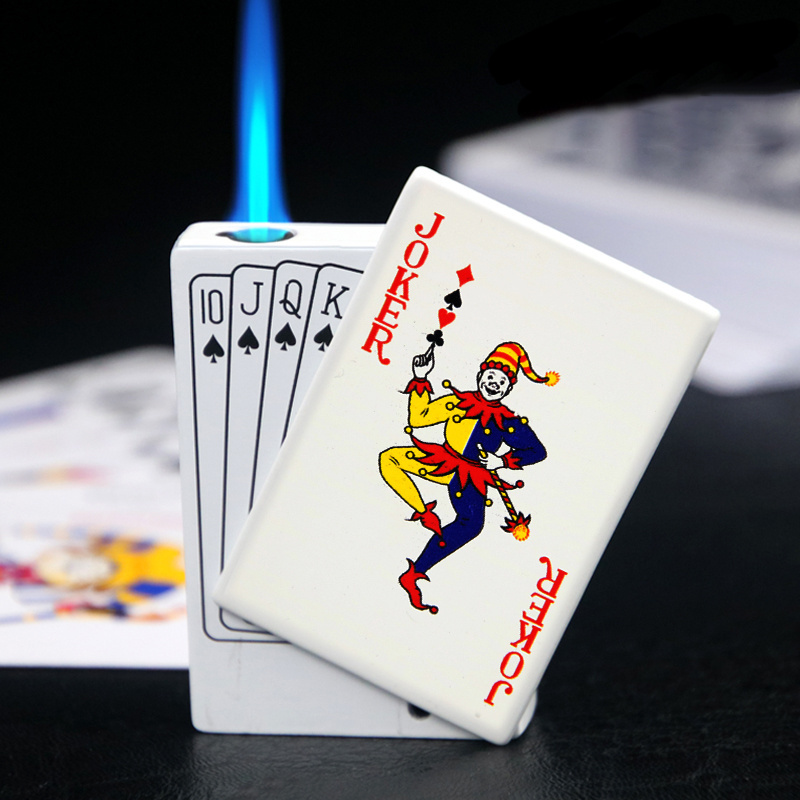 Metal playing card lighter inflatable windproof lighter Joker lighter for cigarette