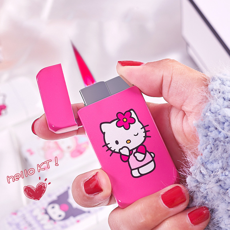 Wholesale Cartoon White Melody Kulomi Pink Hello Kitty Lighter Windproof Pink Flame Torch Lighter for Women