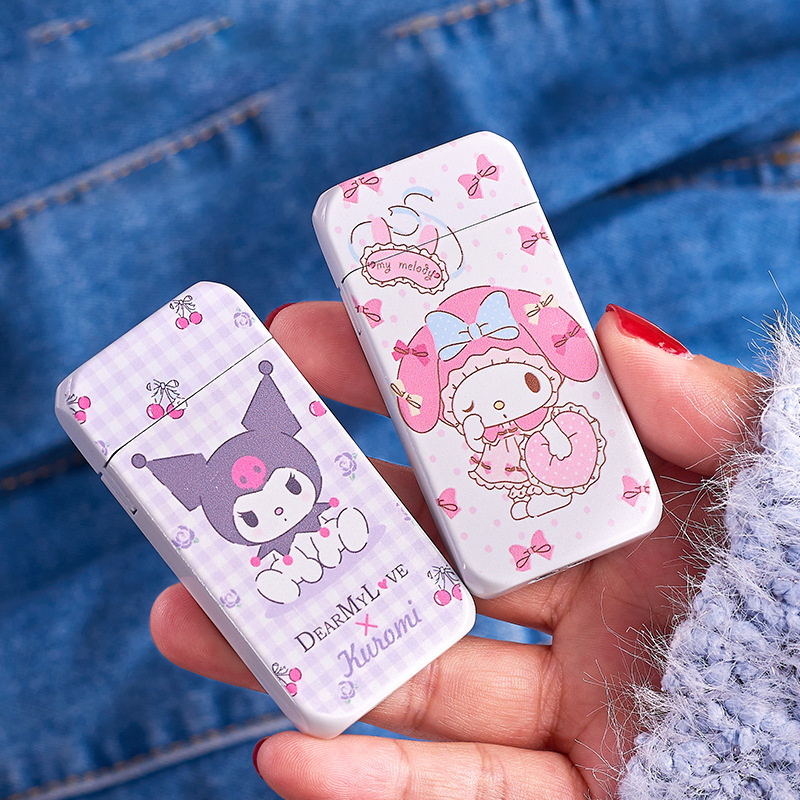 Wholesale Cartoon White Melody Kulomi Pink Hello Kitty Lighter Windproof Pink Flame Torch Lighter for Women