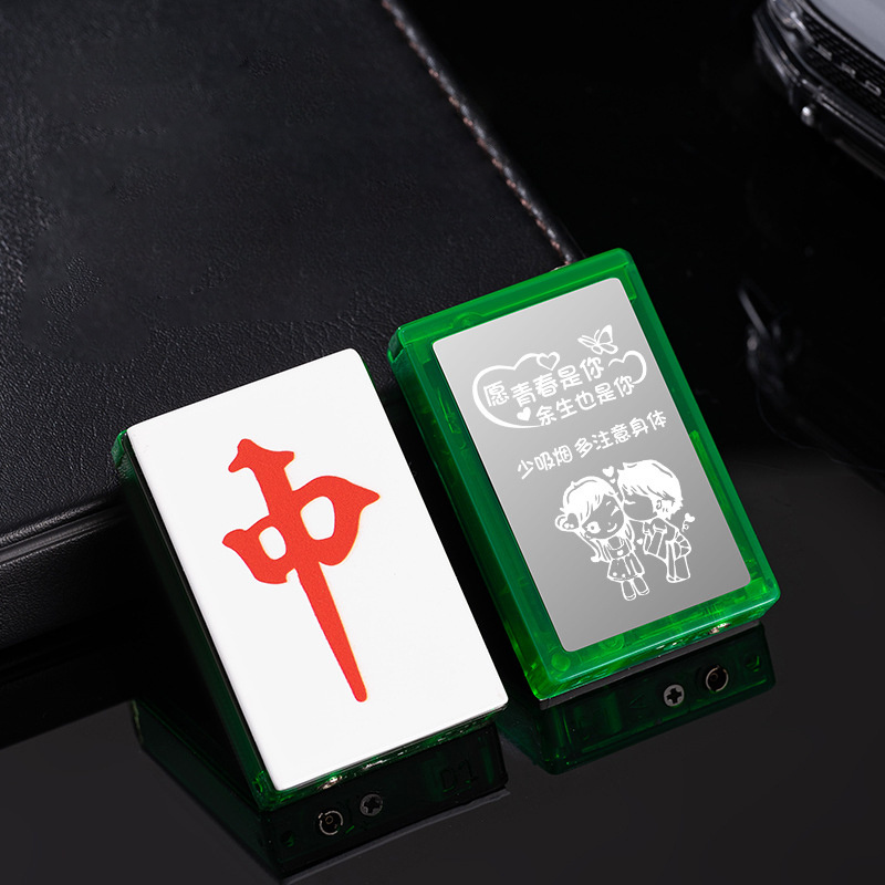 Transparent poker lighter Mahjong flash inflatable windproof glow lighter cigarette green flame