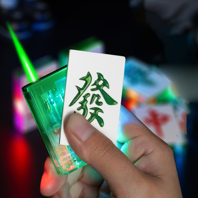 Transparent poker lighter Mahjong flash inflatable windproof glow lighter cigarette green flame