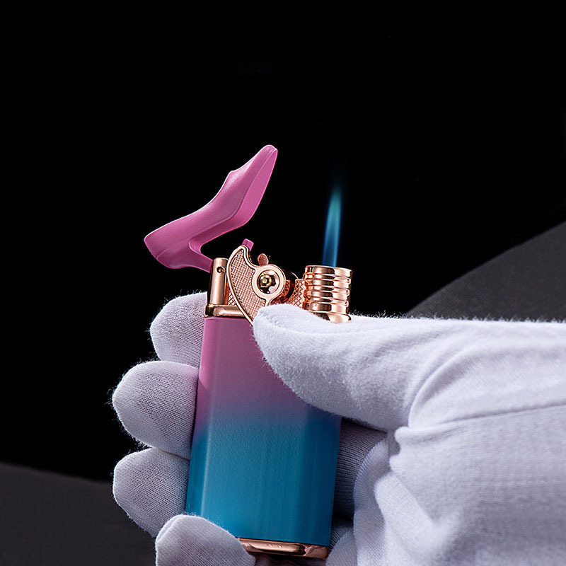 High heel shoes rocker arm inflatable lighter blue flame laser engraving custom lighter