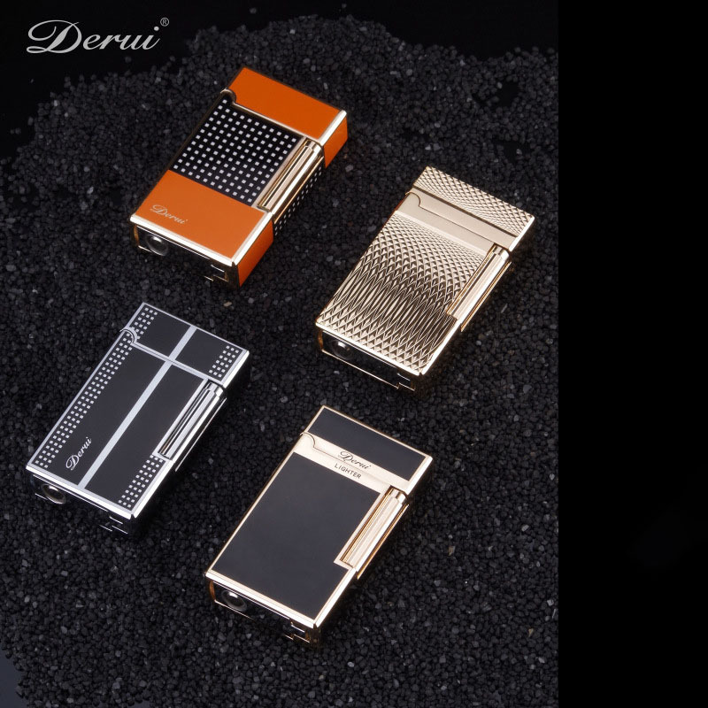 Derui Lighter Loud Sound Butane Gas Side Sliding Blue Flame Windproof Lighter Pure Copper Cigar Lighter