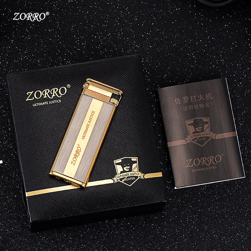 Zorro 6mm ultrathin pure copper case butane gas lighter flame cigarette lighter for men