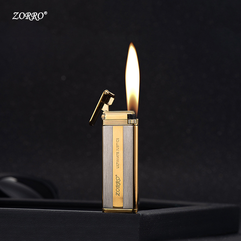 Zorro 6mm ultrathin pure copper case butane gas lighter flame cigarette lighter for men