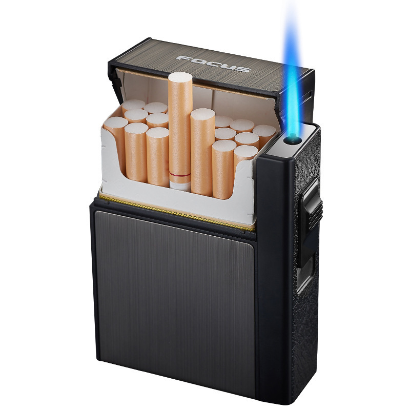 FOCUS 20pcs cigarettes split men's inflatable butane gas lighter cigarette case torch lighter