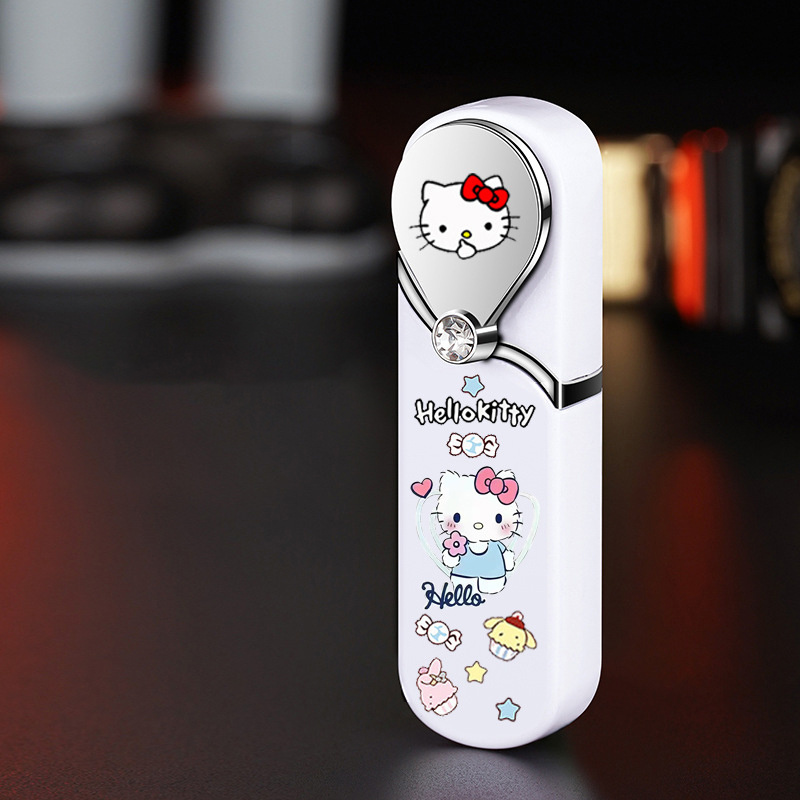 Rotating rocker arm windproof red flame lighter cartoon kuromi hello kitty lighter