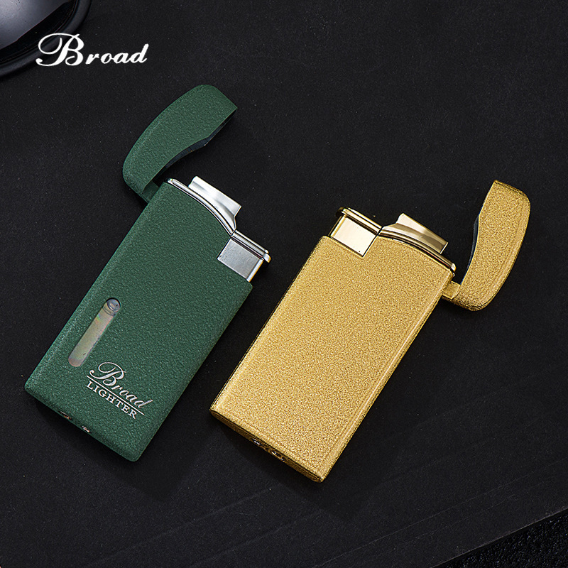 Broad Metal Lighter Portable Windproof Cigarette Lighter Red Flame Butane Gas