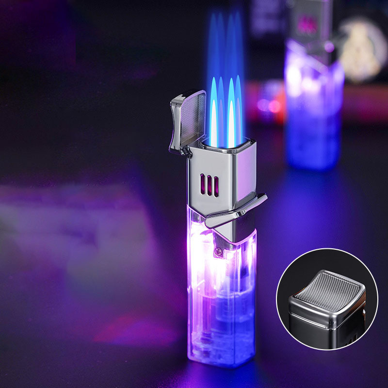 Four blue flame flash cigar lighter butane gas refillable jet torch lighter