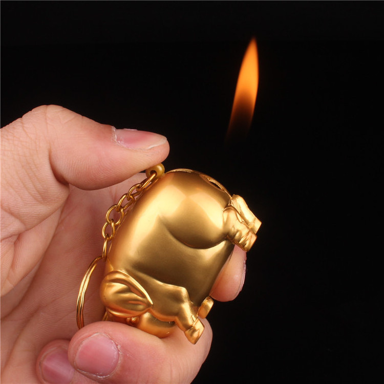 Wholesale New Creative Little Piggy Jet Lighter Butane Gold Pig Inflated Fire Lighter Mini Funny Piggy Gas Lighters