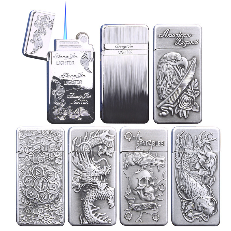 Chinese style embossed grinding wheel windproof lighter Eagle dragon fish skull lighter