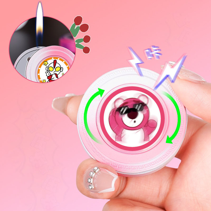 Magnetic cute powder compact cartoon lighter side slide open flame inflatable hello kitty kuromi lighter for girlfriend