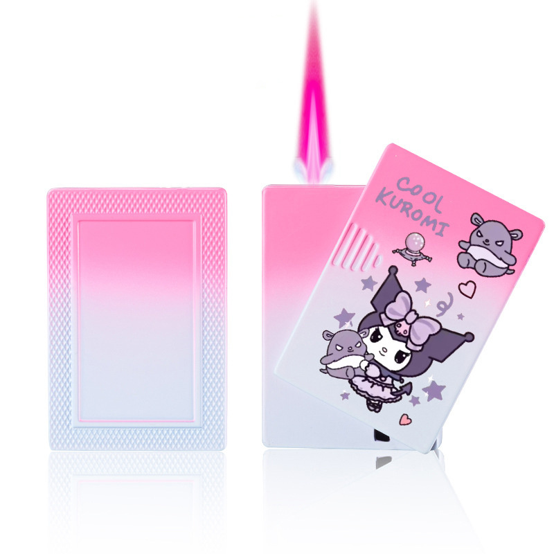 Cartoon hello kitty kuromi lighter pink flame poker shape cute lighter for girl