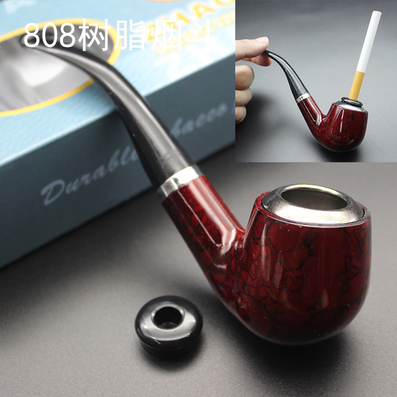 Cigarette Shredded Dual-purpose Resin Pipe Tobacco Pipe Handmade Smoking Pipe with Accessories and Gift Box