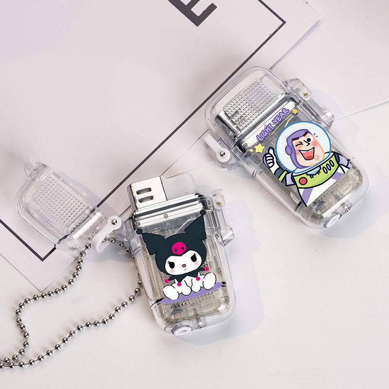 Sanrio transparent waterproof lighter hello kitty lighter with chain red flame lighter for girl