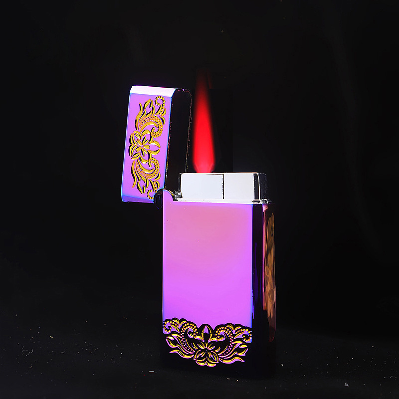 Wholesale Classic Business Style Refillable Butane Jet Flame Lighter with Custom Logo Pink Flame Lighter