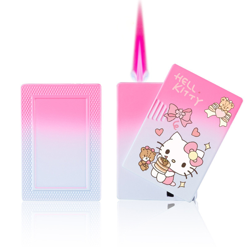 Cartoon hello kitty kuromi lighter pink flame poker shape cute lighter for girl