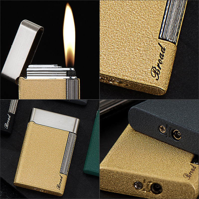 Broad Grinding wheel butane gas open flame metal lighter for cigarette