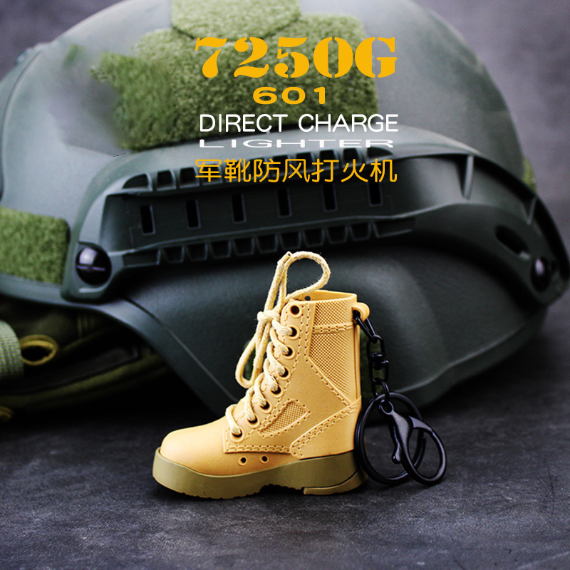 Military Boots Lighter Windproof Creative Keychain Personalized Sand Color Shoe Cigarette Gas Lighter For Men Gift