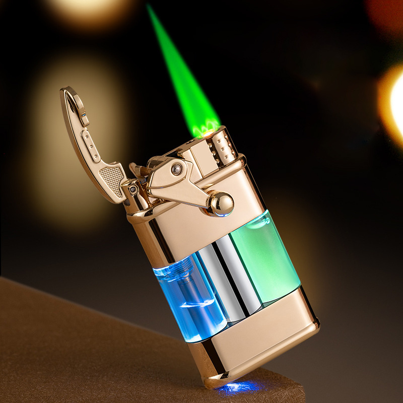 Luminous quicksand rocker arm lighter with light green flame windproof lighter cigarette