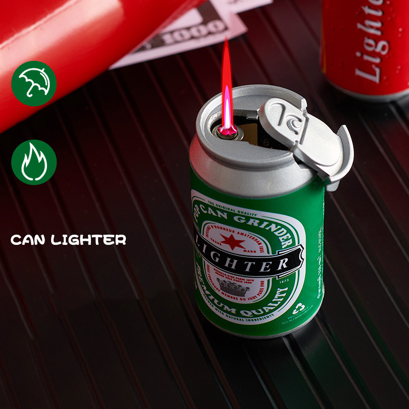 Mini cans red flame lighter cola beer cigarette lighter windproof flame