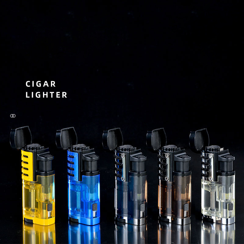 Butane transparent three fire torch lighter outdoor portable cigar inflator wholesale