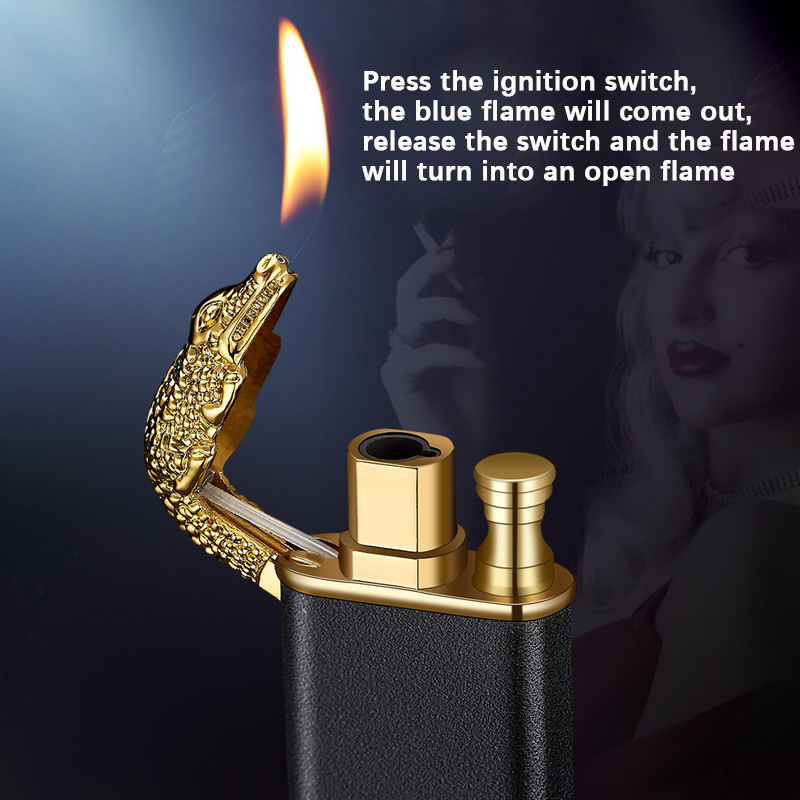 Frosted Crocodile Circulating Gas Filling Igniter Windproof Double Flame Lighter custom logo