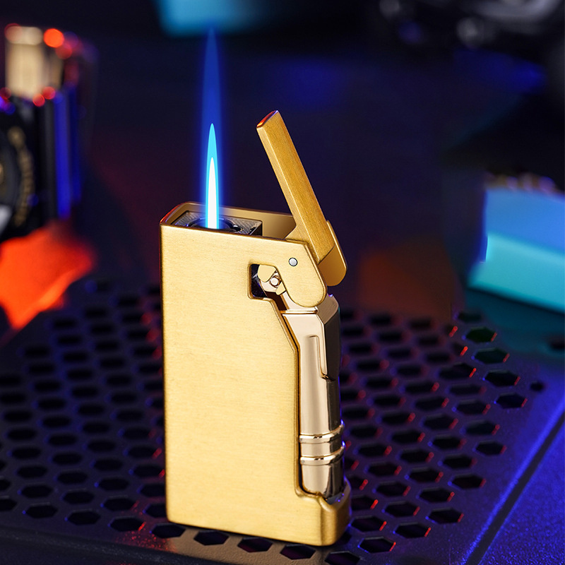 Special-shaped windproof lighter side mechanical switch press ignition blue flame butane lighter