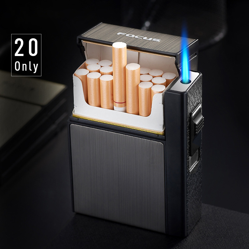 FOCUS 20pcs cigarettes split men's inflatable butane gas lighter cigarette case torch lighter