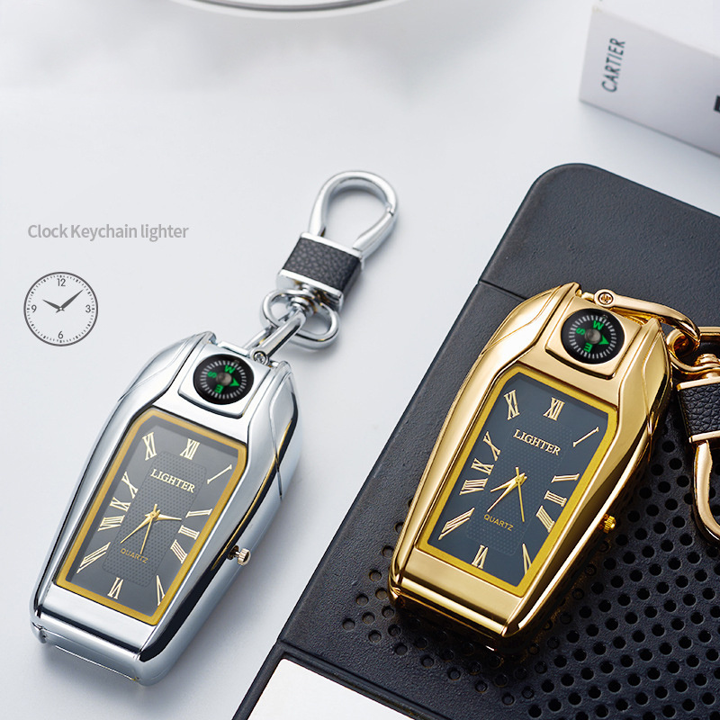 Fashion Watch Torch Lighter With Compass Keychain Pendant Multifunctional Gas Lighter For Men