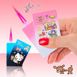 Cartoon hello kitty kuromi lighter pink flame poker shape cute lighter for girl