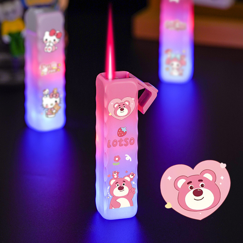 Cute cartoon pink flame lighter butane gas sanrio lighter for cigarette