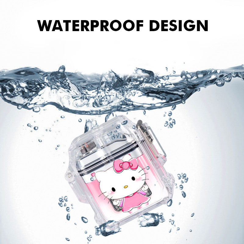 Waterproof Arc Lighter Pink Cartoon Kuromi Hello Kitty Outdoor With COB Lighting USB Rechargeable Lighter