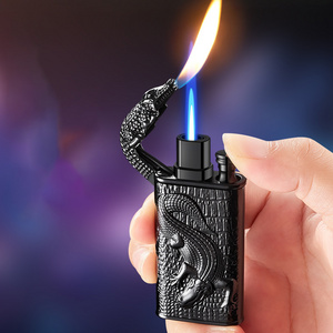 Tiger/Crocodile/Dragon/Wolf/Dolphin Lighter Embossed Double Fire Butane Gas Cigarette lighter