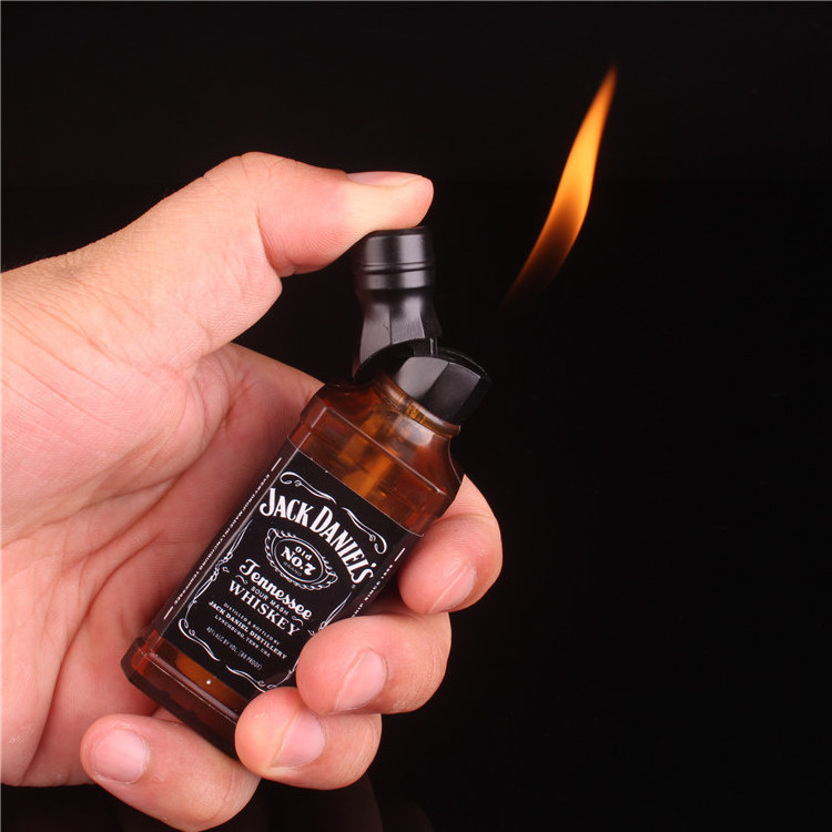 Hot Sales open flame wine botter fashion lighters Whiskey bottle inflatable lighter for cigarette