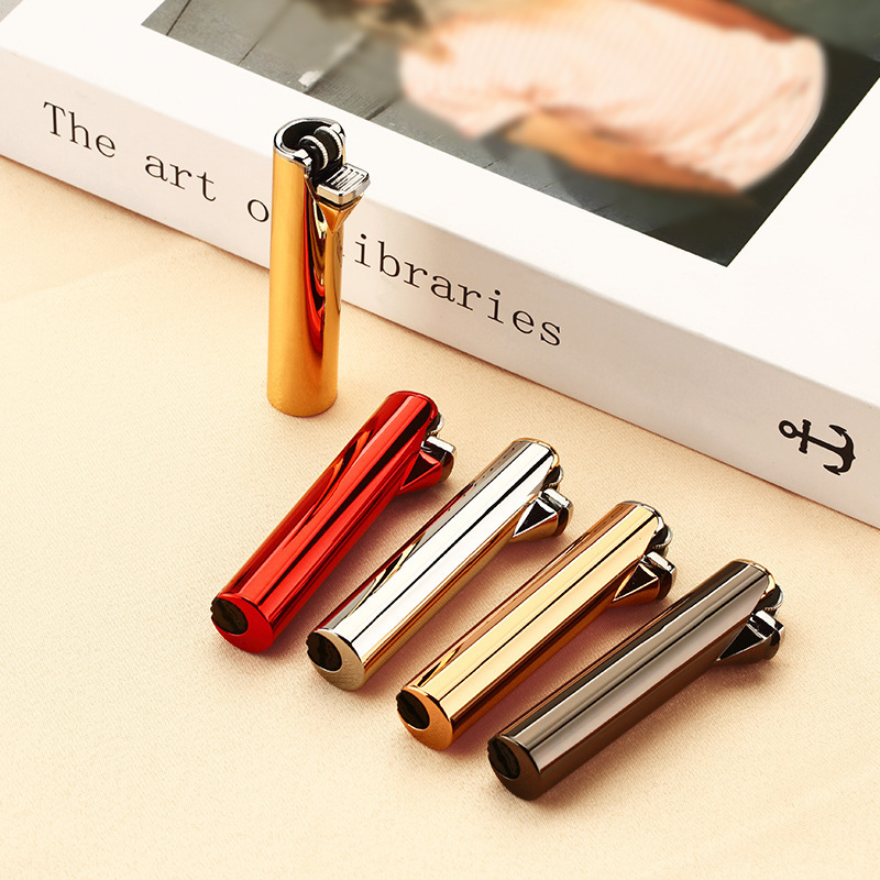 Cylindrical mini grinding wheel flint fire lighter electroplated ice metal inflatable butane lighter