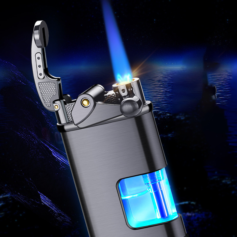 Rocker Arm Lighter With LED Light Cool Color Change Butane Torch Lighters for Men Smoking