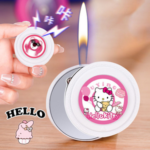 Magnetic cute powder compact cartoon lighter side slide open flame inflatable hello kitty kuromi lighter for girlfriend