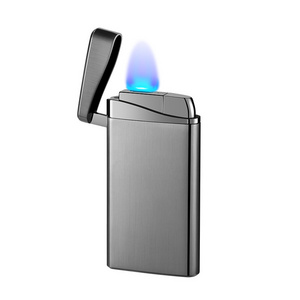 Flat blue flame to open flame double fire lighter windproof butane gas cigarette lighter