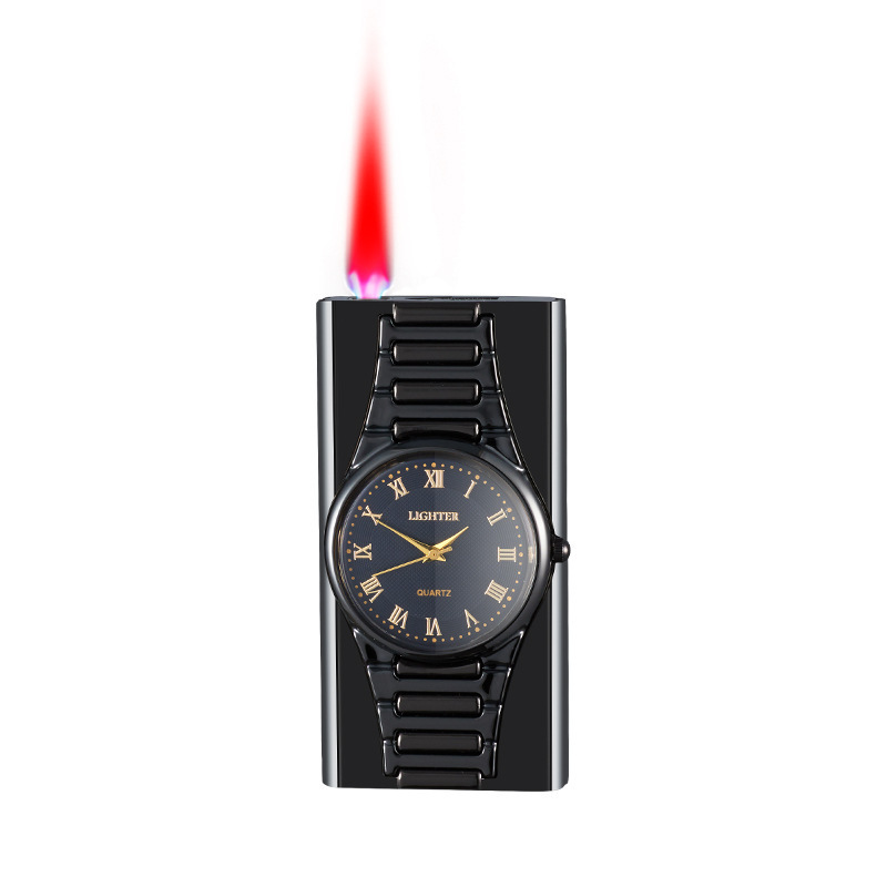 Red Flame dial inflatable lighter metal windproof butane gas cigarette watch lighter