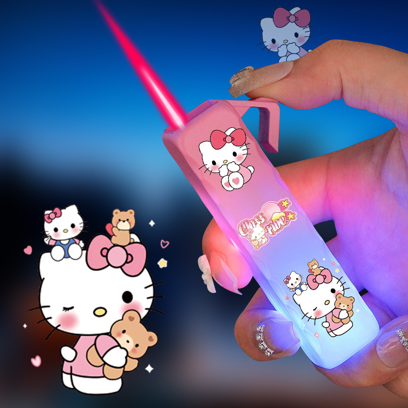 Cute cartoon pink flame lighter butane gas sanrio lighter for cigarette