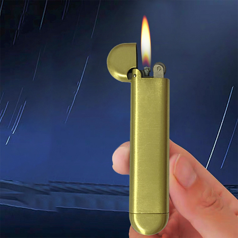 Retro grinding wheel kerosene lighter copper ultra-thin compact lighter