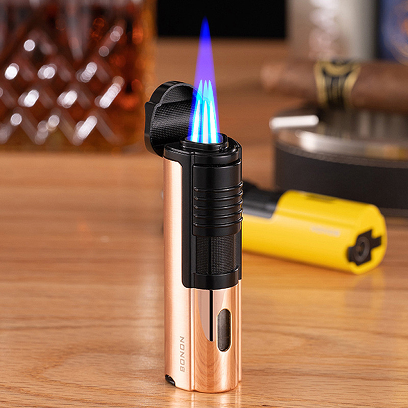 Inflatable torch cigar lighters three punches of flame outdoor BBQ lighter with cigar cutter